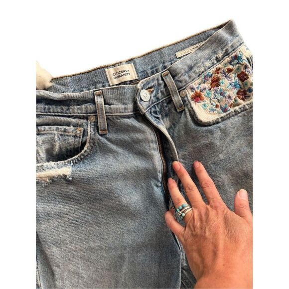 Citizens of Humanity MARLEE Relaxed SL Boyfriend Jeans 25 Distressed Embroidered - Picture 12 of 15